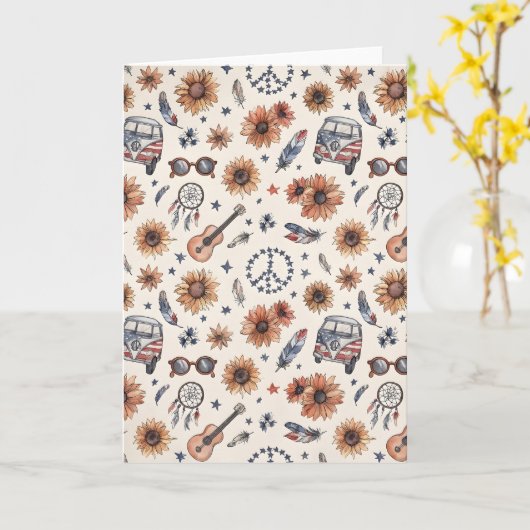 Boho Americana Festival Sunflowers VW Bus 4th of J カード (黄色い花)
