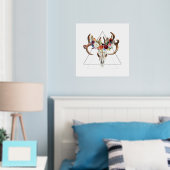 Boho Animalスカル2ボホカラフル花 箔ポスター (インサイチュ (寝室))