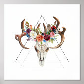 Boho Animalスカル2ボホカラフル花 箔ポスター (正面)