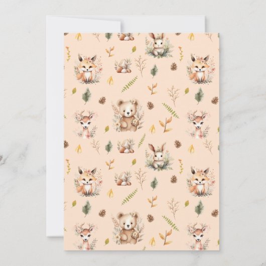 Boho animals cute rabbit botanical赤ちゃんシャワー 招待状 (裏面)