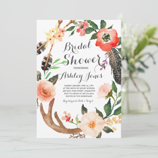 Boho antlerはブライダルシャワーの招待を吸う 招待状 (スタンド正面)