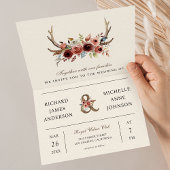 Boho Antlers Terracotta Floral QR Code Wedding 招待状