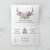 Boho Antlers Wildflower Floral QR Code Wedding 招待状 (内部)