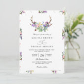 Boho Antlers Wildflowers Rustic QR Code Wedding 招待状 (スタンド正面)