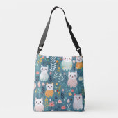 Boho aqua cute cat crossbodyバッグとブラックストラップ クロスボディバッグ (裏面)