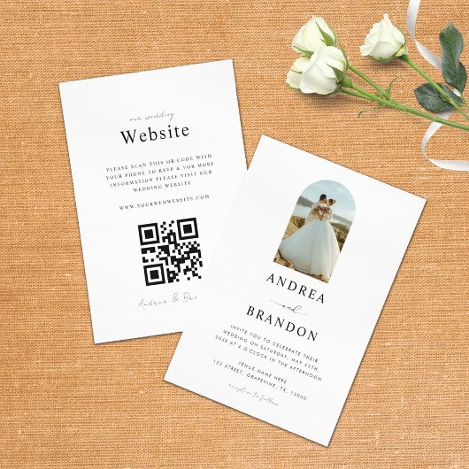 Boho Archフォトシンプルエレガント全結婚員 招待状