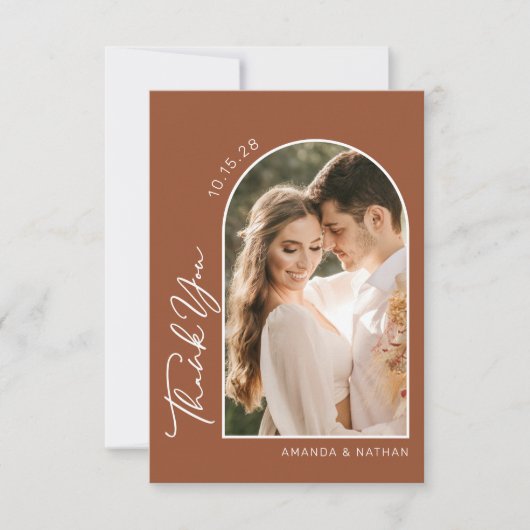 Boho Archフォトテラコッタ結婚ズ サンキューカード (正面)