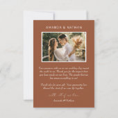 Boho Archフォトテラコッタ結婚ズ サンキューカード (裏面)