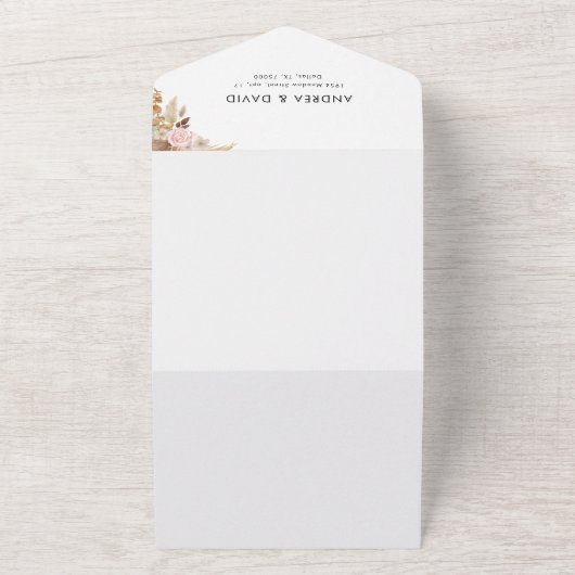 Boho Archフォトパンパスグラスフローラサマー結婚ズ オールインワン招待状 (外側)