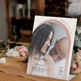 Boho Archフォトモダンブライダルシャワーへようこそ 台座サイン