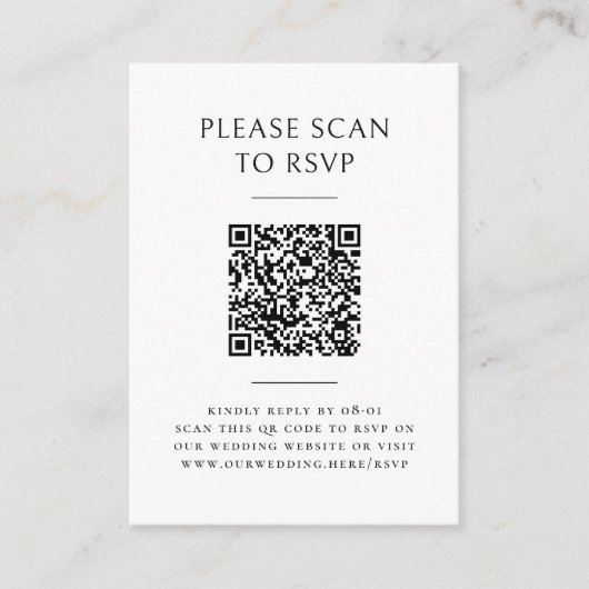 Boho ArchミニマモダンリストQRコードウェディングRSVP エンクロージャーカード (正面)