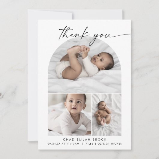 Boho Archモダンフォトコラージュありがとう誕生 案内状 (正面)