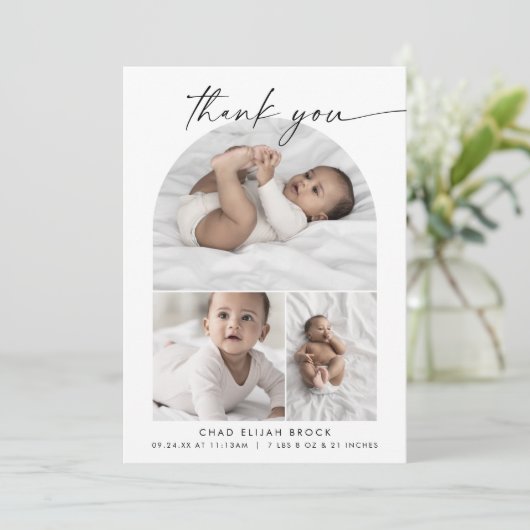 Boho Archモダンフォトコラージュありがとう誕生 案内状 (スタンド正面)