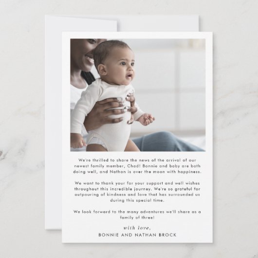 Boho Archモダンフォトコラージュありがとう誕生 案内状 (裏面)