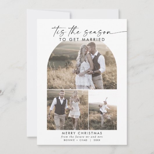 Boho Archモダンフォトコラージュ結婚の婚約 シーズンカード (正面)