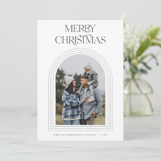 Boho Archモダンメリークリスマス家族の写真 シーズンカード (スタンド正面)