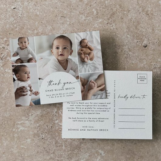 Boho Archモダン写真ありが数々のとうございます誕生 案内ポストカード