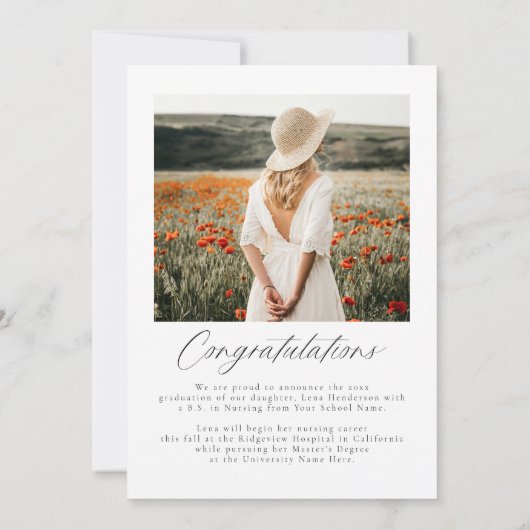 Boho Archモダン写真卒業発表 招待状 (裏面)