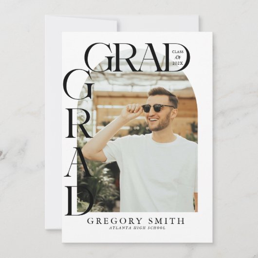 Boho Archモダン写真卒業発表 案内状 (正面)