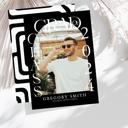 Boho Archモダン写真卒業発表 案内状