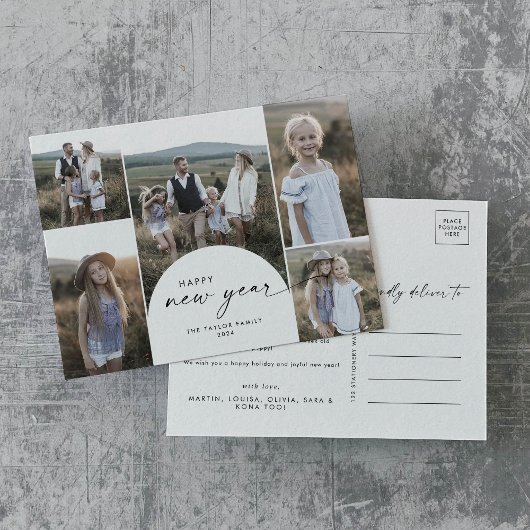 Boho Archモダン写真数々の家族ニュース新年 シーズンポストカード