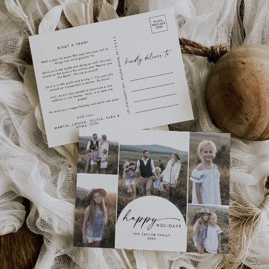 Boho Archモダン写真数々の家族ニュース シーズンポストカード