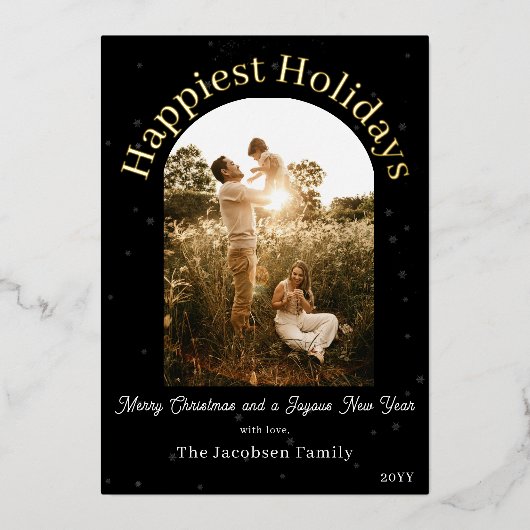 Boho Archモダン写真 | ブラックフォイルホリデーカード 箔シーズンカード (正面)