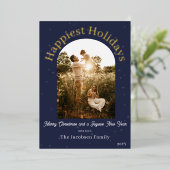 Boho Archモダン写真 | ブルーフォイルホリデーカード 箔シーズンカード (立ち正面)