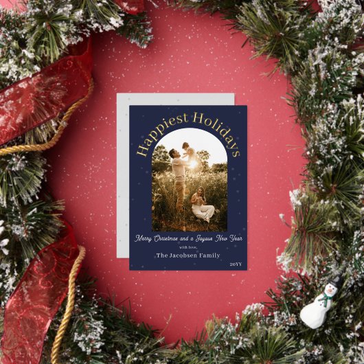 Boho Archモダン写真 | ブルーフォイルホリデーカード 箔シーズンカード (インサイチュ)