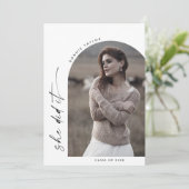 Boho Archモダン彼女は写真卒業 案内状 (スタンド正面)