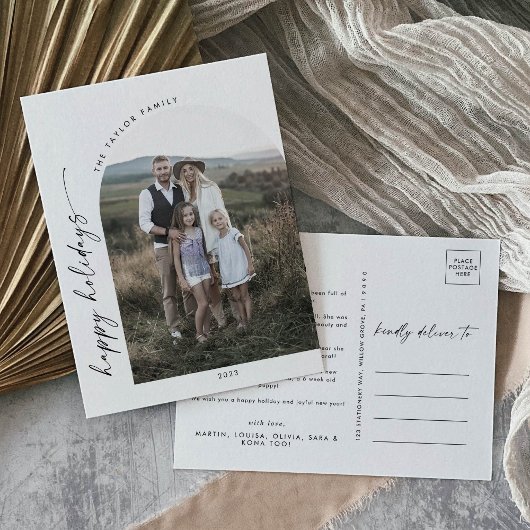 Boho Archモダン Holiday Photo Year in Review シーズンポストカード