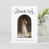 Boho Arch写真とレトロヴィンテージスクリプ結婚ト サンキューカード (スタンド正面)