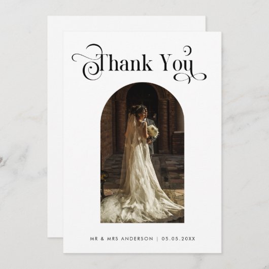 Boho Arch写真とレトロヴィンテージスクリプ結婚ト サンキューカード (正面/裏面)