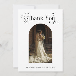 Boho Arch写真とレトロヴィンテージスクリプ結婚ト サンキューカード