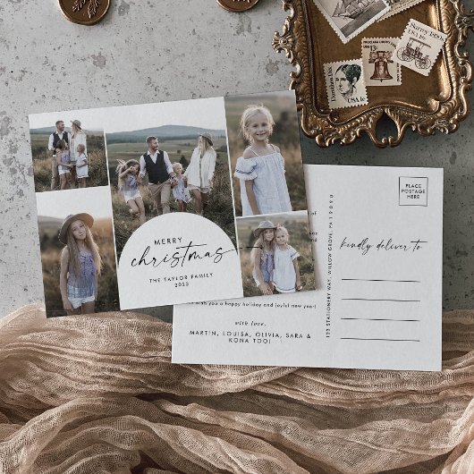 Boho Arch写真モダン家族ニュース数々のクリスマス シーズンポストカード