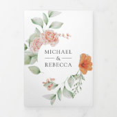 Boho Arch自然フローラQRコー結婚ド 三つ折り招待状 (カバー)