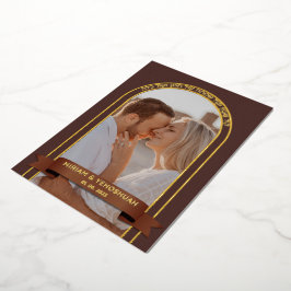 Boho Arch自然写真ユダヤ人Chuppahヘブライ語 箔招待状