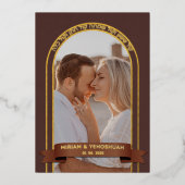 Boho Arch自然写真ユダヤ人Chuppahヘブライ語 箔招待状 (正面)