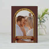 Boho Arch自然写真ユダヤ人Chuppahヘブライ語 箔招待状 (立ち正面)