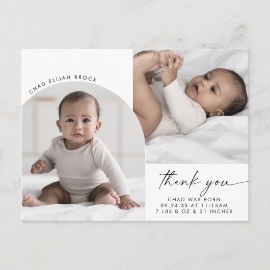 Boho Arch 2モダン写真ありがとう誕生 案内ポストカード (正面)