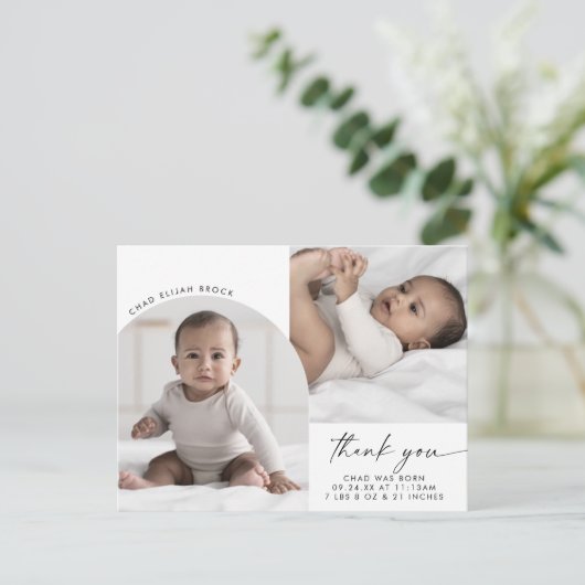 Boho Arch 2モダン写真ありがとう誕生 案内ポストカード (スタンド正面)