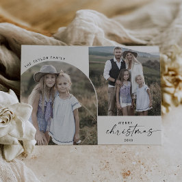 Boho Arch 2家族モダン写真メリークリスマス シーズンカード
