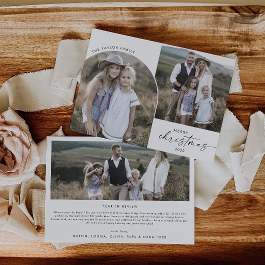 Boho Arch 3家族モダン写真クリスマスニュースホ シーズンカード