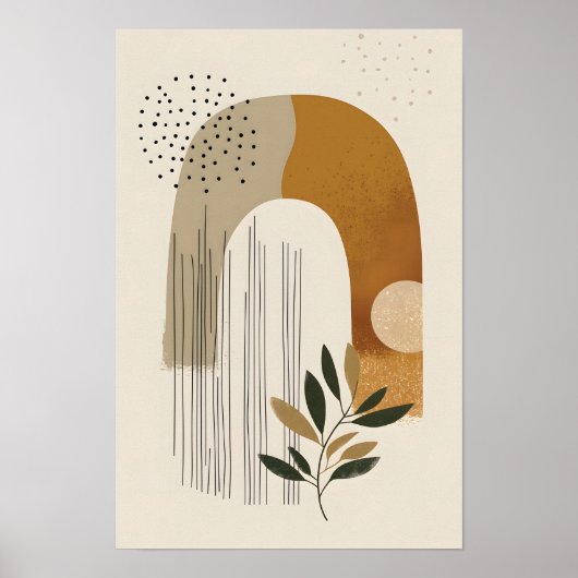 Boho Arch Botanical Geometric Neutral Terracotta M ポスター (正面)