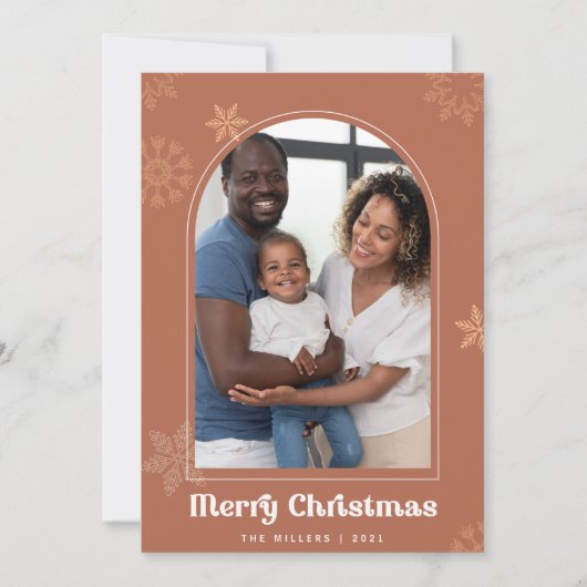 Boho Arch Christmas terracotta雪片フォト 招待状 (正面)