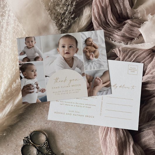 Boho Arch Creamモダン写真あり数々のがとう誕生 案内ポストカード