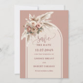 Boho Arch Dusty Pink Floral Save The Date Card 招待状 (正面)