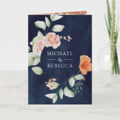 Boho Arch Earthy Floral Navy Blue QR Code Wedding 招待状 (正面)