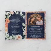 Boho Arch Earthy Floral Navy Blue QR Code Wedding 招待状 (内部)