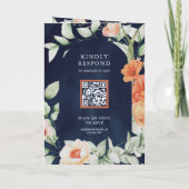 Boho Arch Earthy Floral Navy Blue QR Code Wedding 招待状 (裏面)